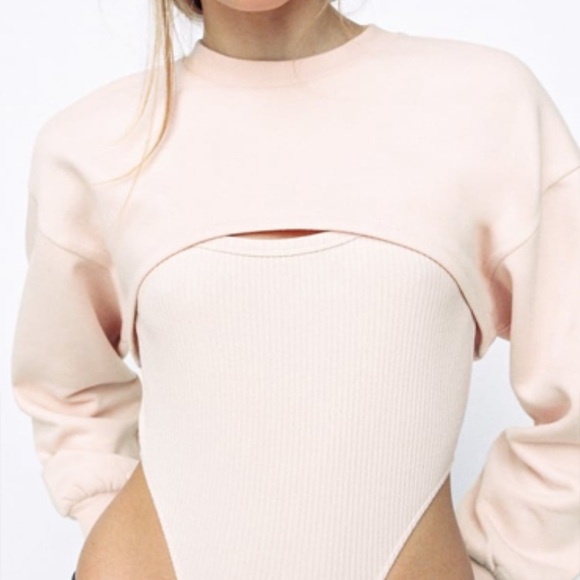 NWT Zara Cropped Sweatshirt Arm Warmer Top - Picture 3 of 7